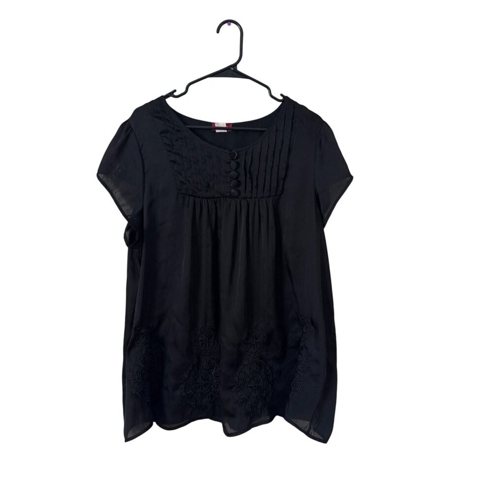 Libian Women's‎ Witchy Black Tunic Top Short Sleeve Size L Flowy Grunge Satin